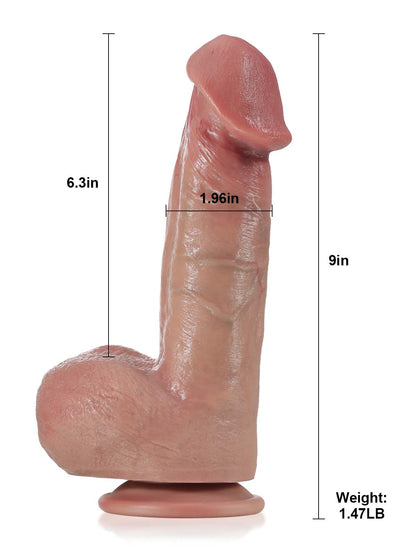 Jack 9" x 2" Flesh Thick Realistic Big Mushroom Head Glans Dildo - RealCocks