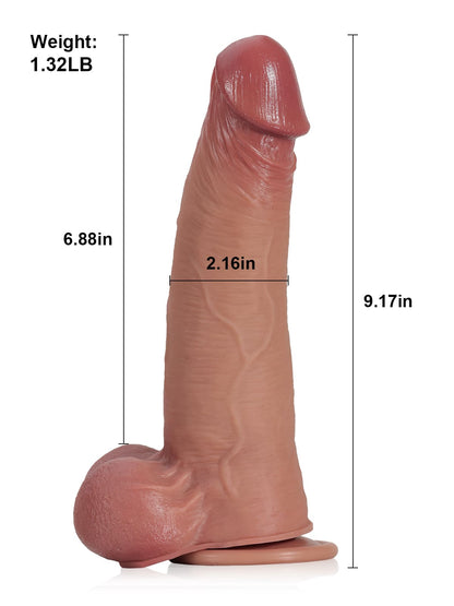 Joshua  9" x 2" Black Soft Skin Thick Sliding Skin Dildo With Moving Balls - RealCocks