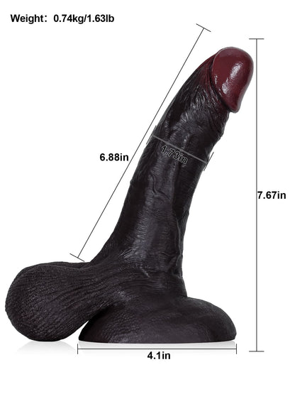 Kellz 7.6" x 1.7" Black Realistic Dildo With Hanging Moving Balls - RealCocks