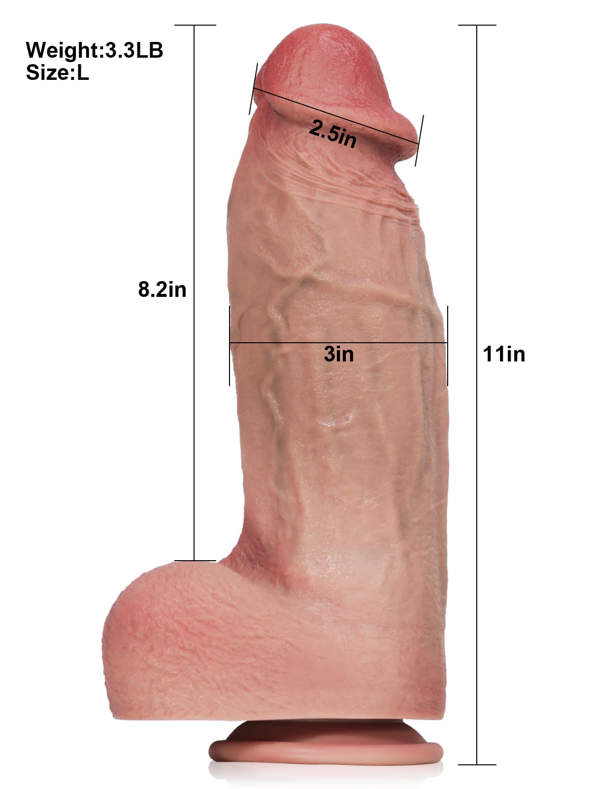 Thor 11" x 3" Realistic Soft Flesh Like Hue Thick Short Fat Dildo - RealCocks